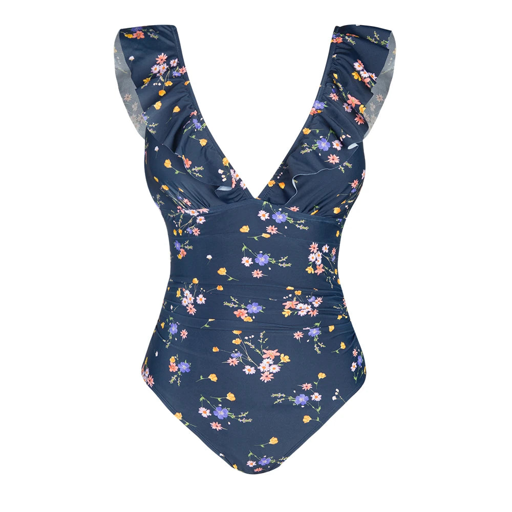 V-neck Floral One-Piece Swimsuit