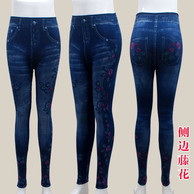 Plus Size Fashion Faux Denim Jeans Leggings