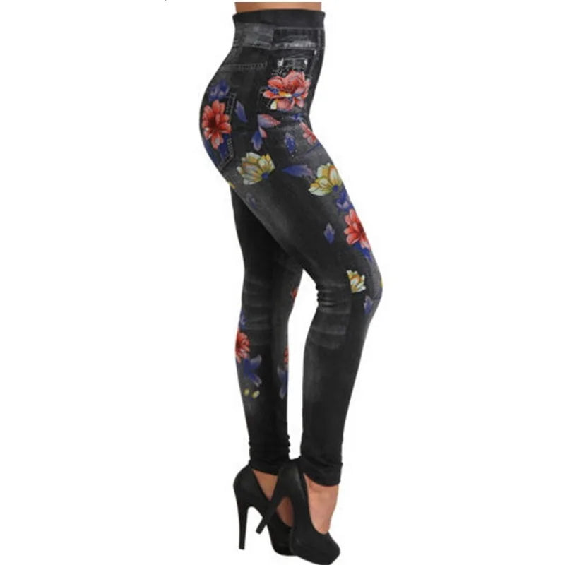 Plus Size Fashion Faux Denim Jeans Leggings