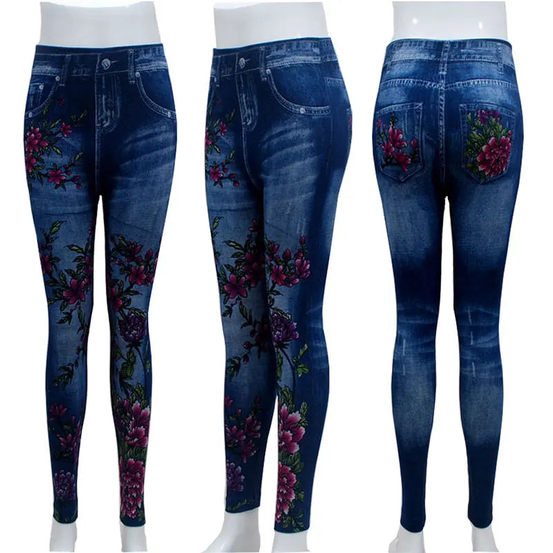 Plus Size Fashion Faux Denim Jeans Leggings