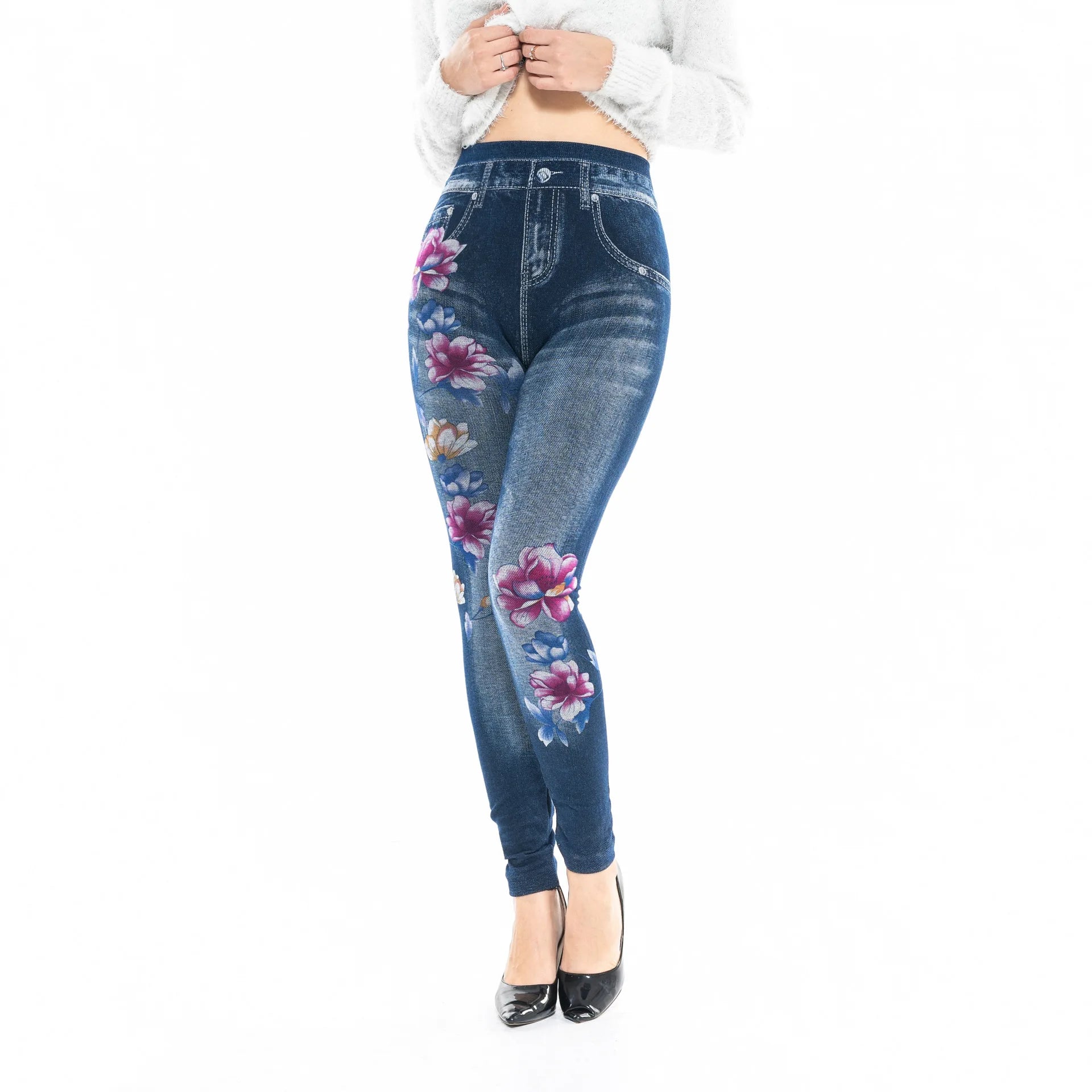 Plus Size Fashion Faux Denim Jeans Leggings