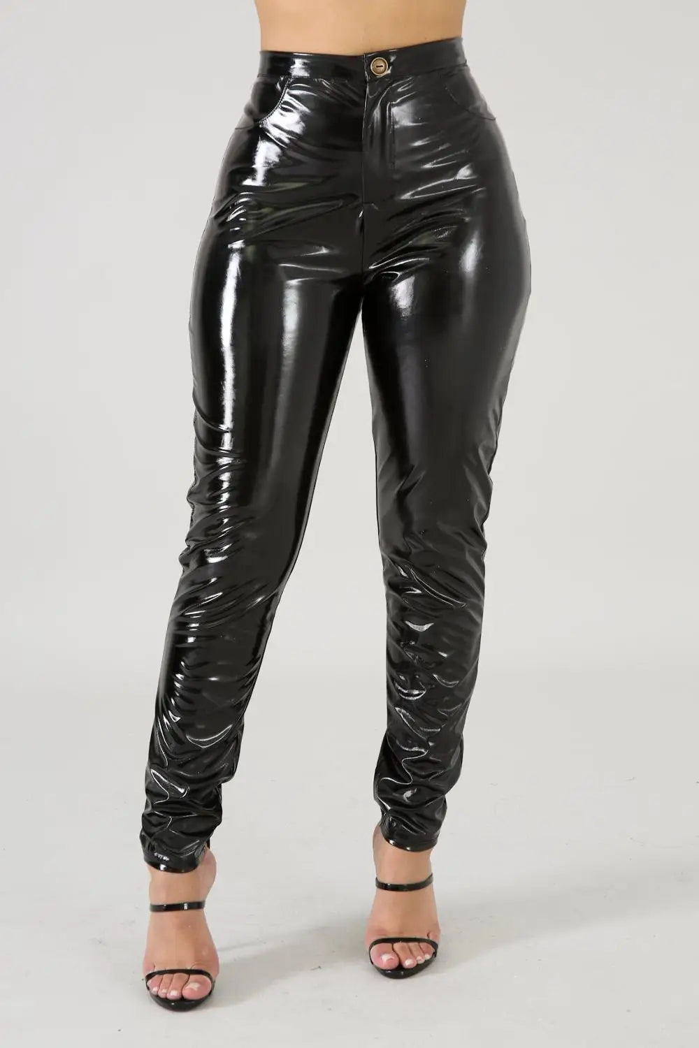 High Waist Leather Leggings with Zipper