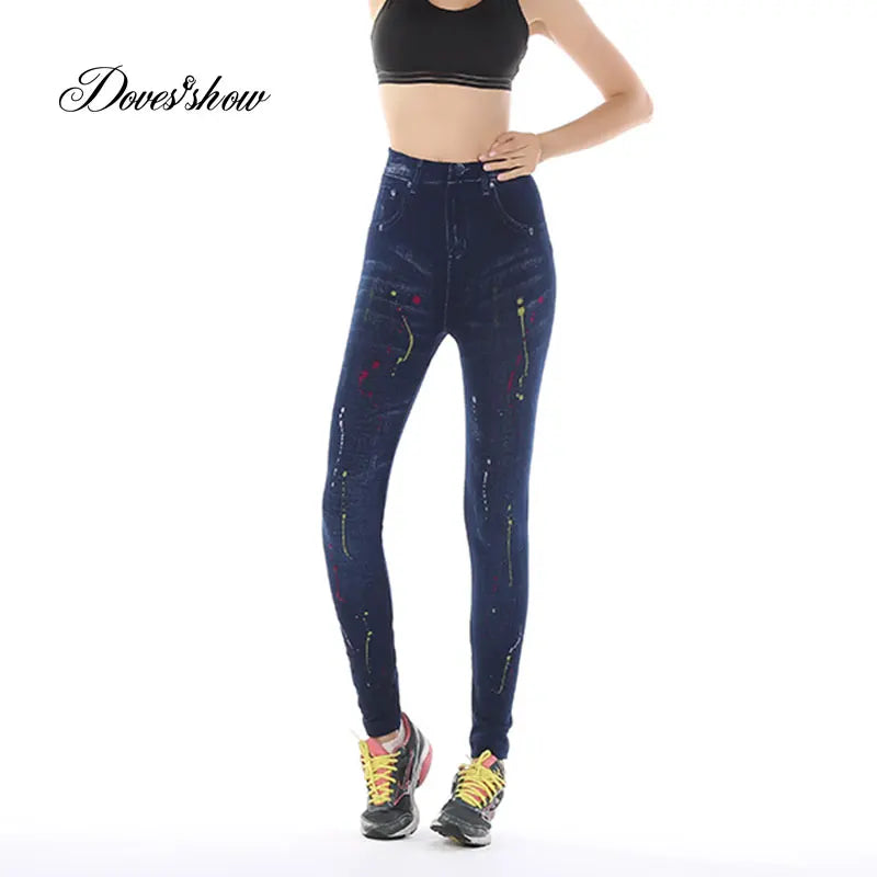 Plus Size Fashion Faux Denim Jeans Leggings