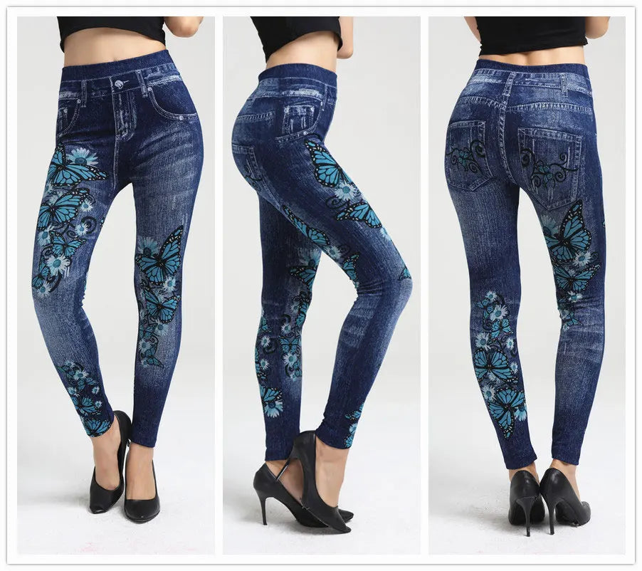 Plus Size Fashion Faux Denim Jeans Leggings