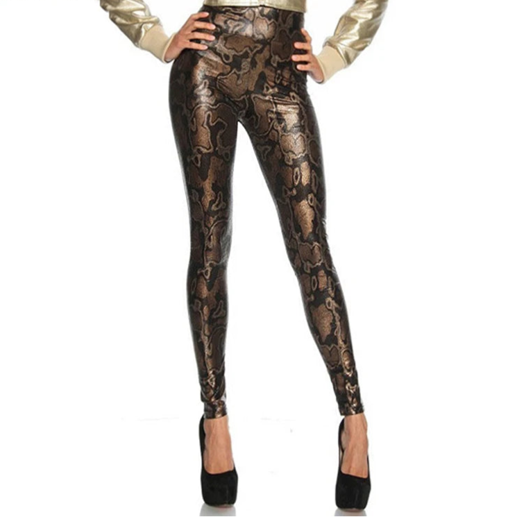 Casual Snake Print Leather Leggings