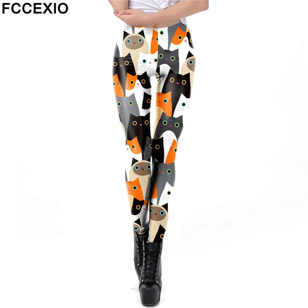 Cat Print Elastic Women Leggings