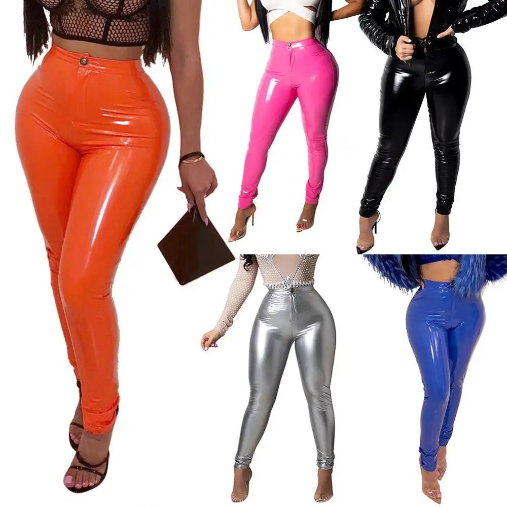 High Waist Leather Leggings with Zipper