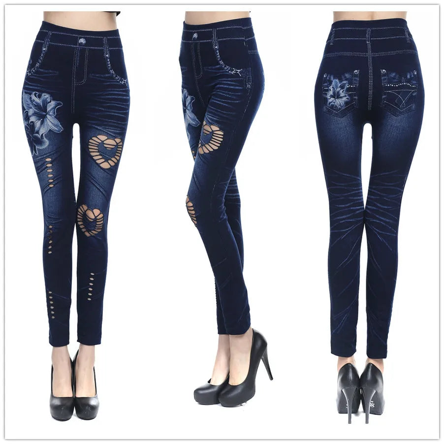 Plus Size Fashion Faux Denim Jeans Leggings