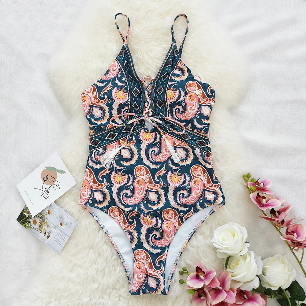 Patchwork Boho One Piece Swimsuit