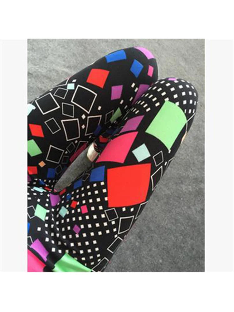 Women's Fitness Pants Elasticity Floral Stripe Grid Leggings