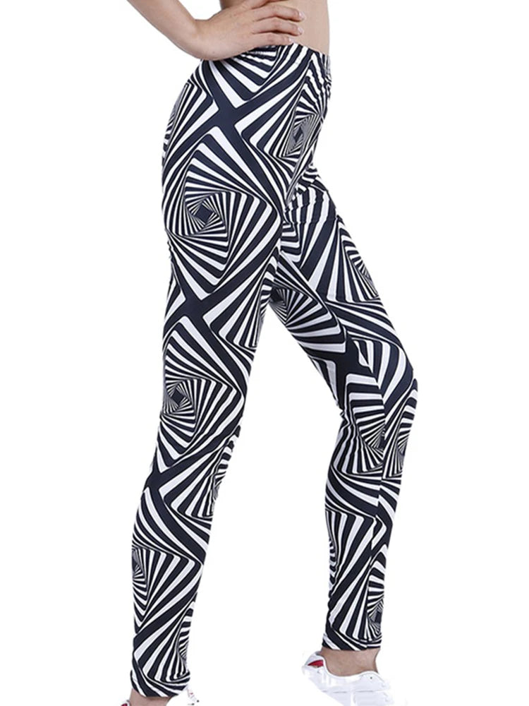 Black and White Vertical Striped Printed Leggings