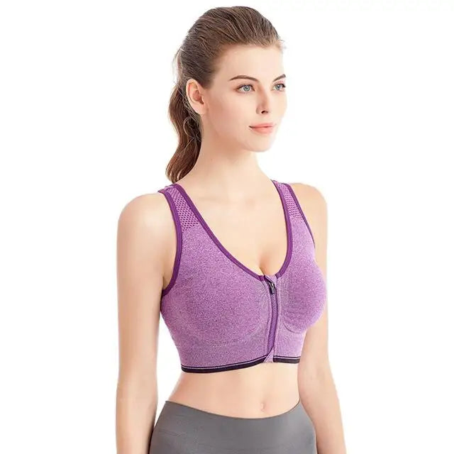 Zipper Push Up Sports Bra