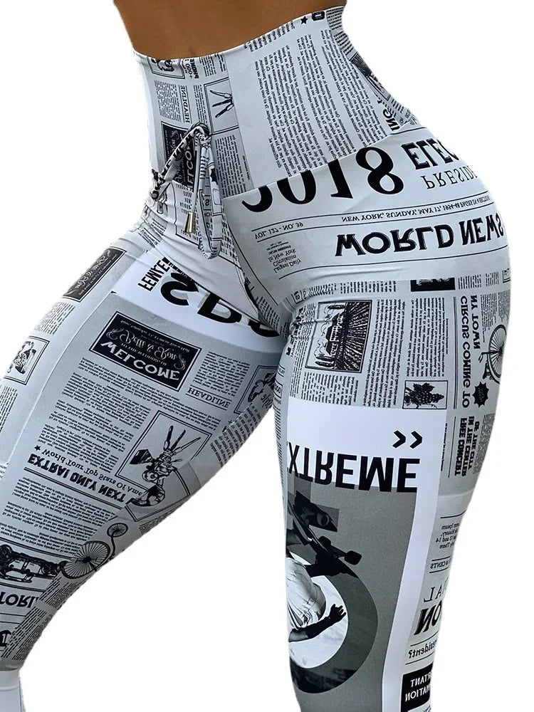 Newspaper Letter Print Streetwear Leggings