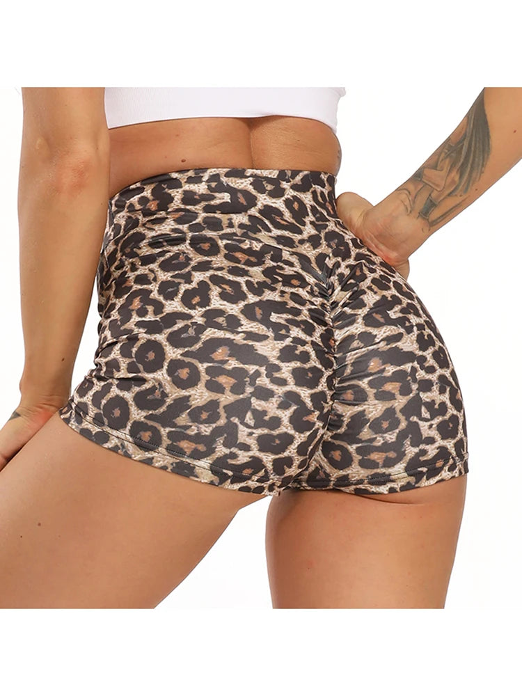 Stylish High Waist Leopard Gym Shorts