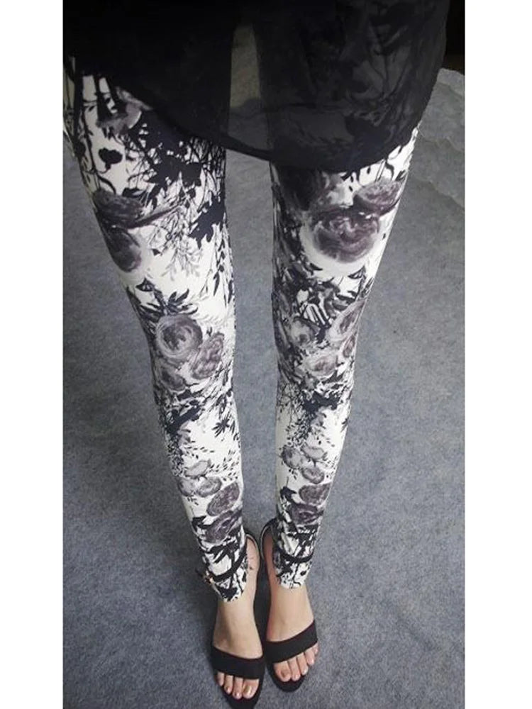 Women's Fitness Pants Elasticity Floral Stripe Grid Leggings