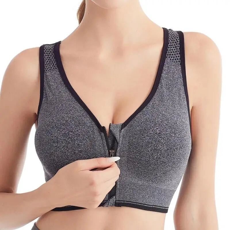 Zipper Push Up Sports Bra