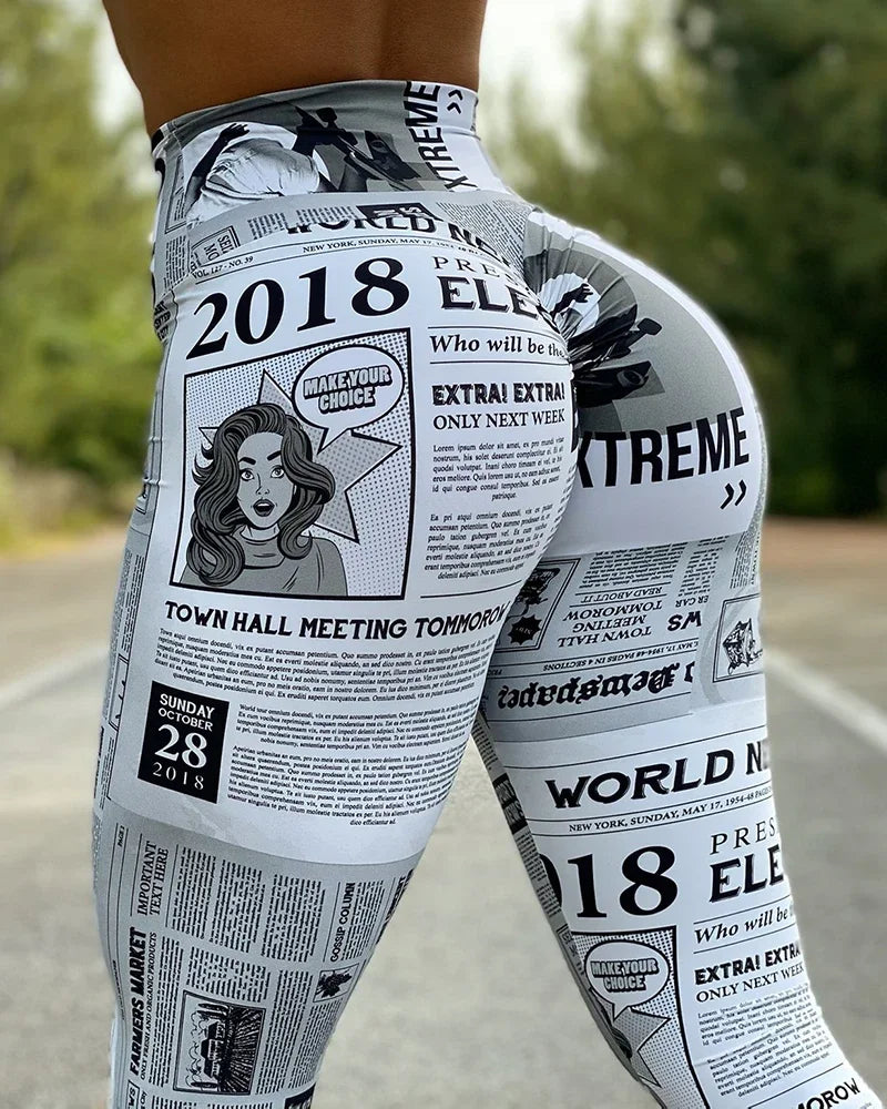 Newspaper Letter Print Streetwear Leggings