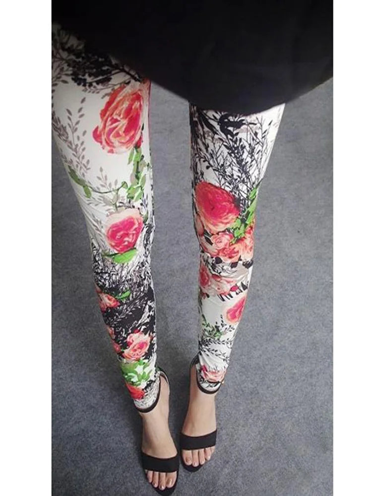 Women's Fitness Pants Elasticity Floral Stripe Grid Leggings