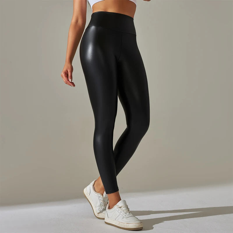 Trendy Women's High Waist PU Leather Legging