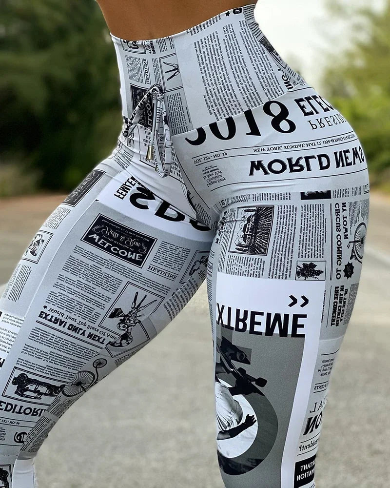 Newspaper Letter Print Streetwear Leggings