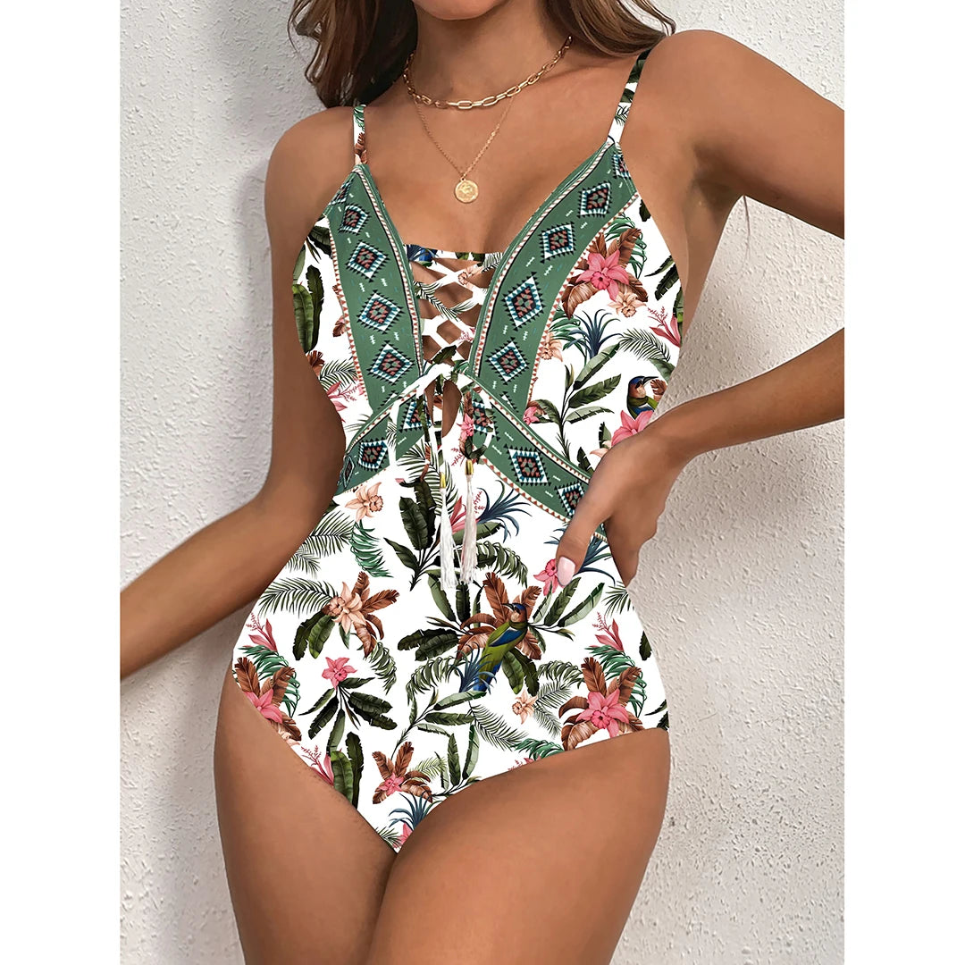 Patchwork Boho One Piece Swimsuit