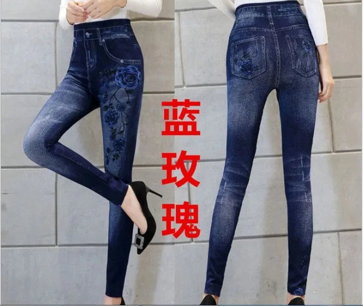 Plus Size Fashion Faux Denim Jeans Leggings