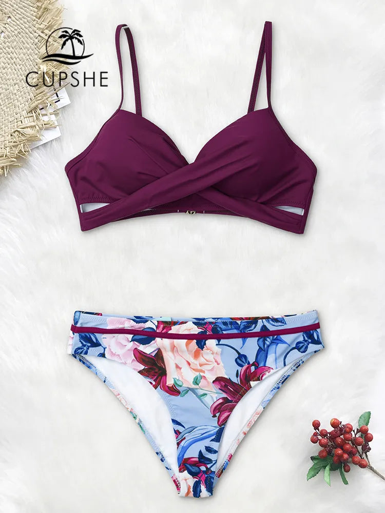 Push Up Floral Wrap Bikini Set