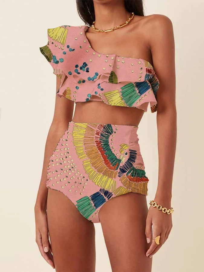 One-Shoulder Embroidered Swimsuit