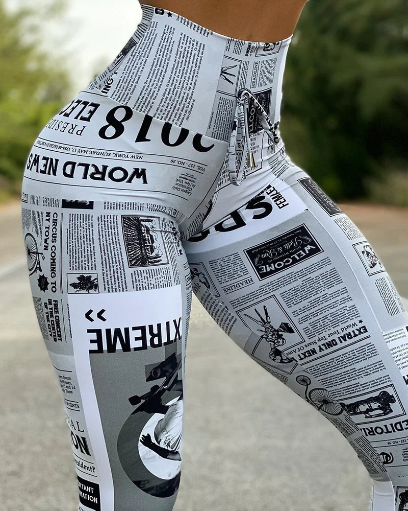 Newspaper Letter Print Streetwear Leggings